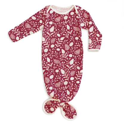 Knotted Baby Gown - Ferns & Flowers Plum
