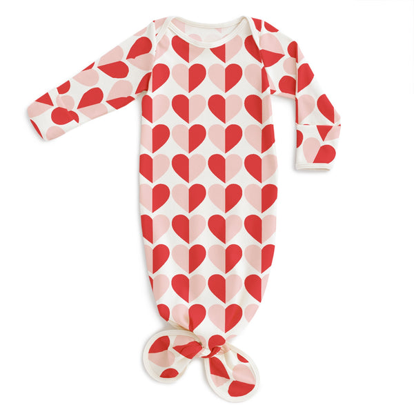 Knotted Baby Gown - Hearts Red & Pink