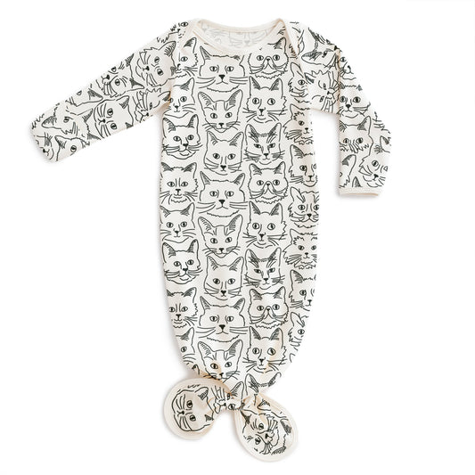 Knotted Baby Gown - Kitties Black