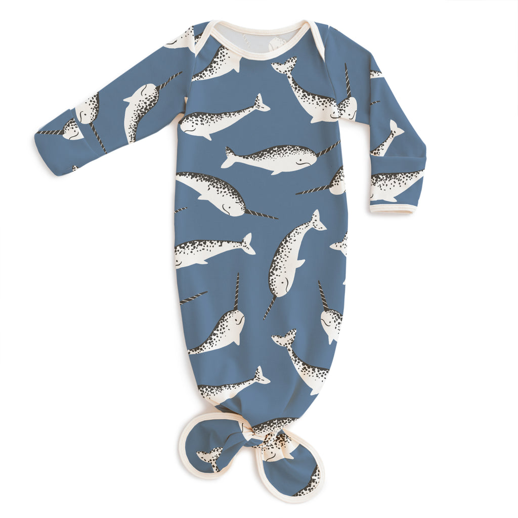 Knotted Baby Gown - Narwhals Blue