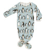 Knotted Baby Gown - Penguins Pale Blue