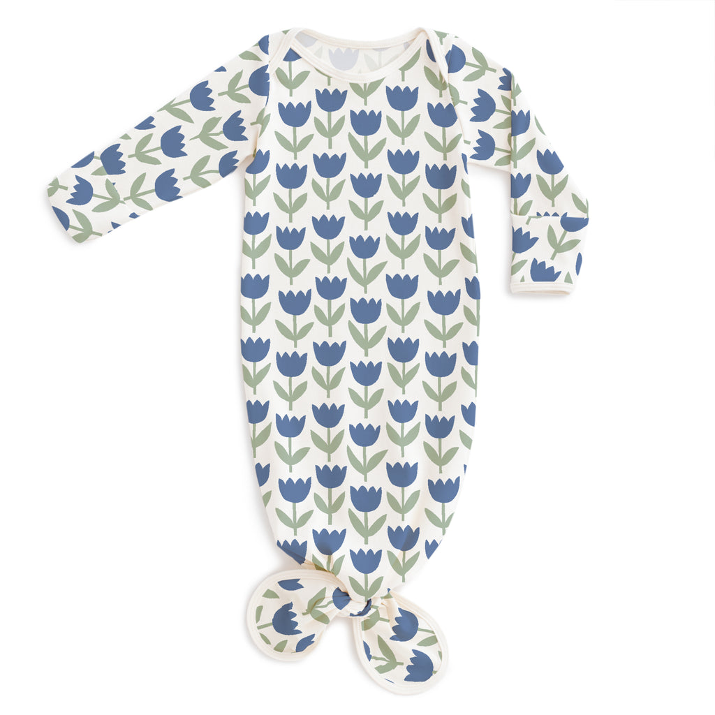 Knotted Baby Gown - Tulips Blue