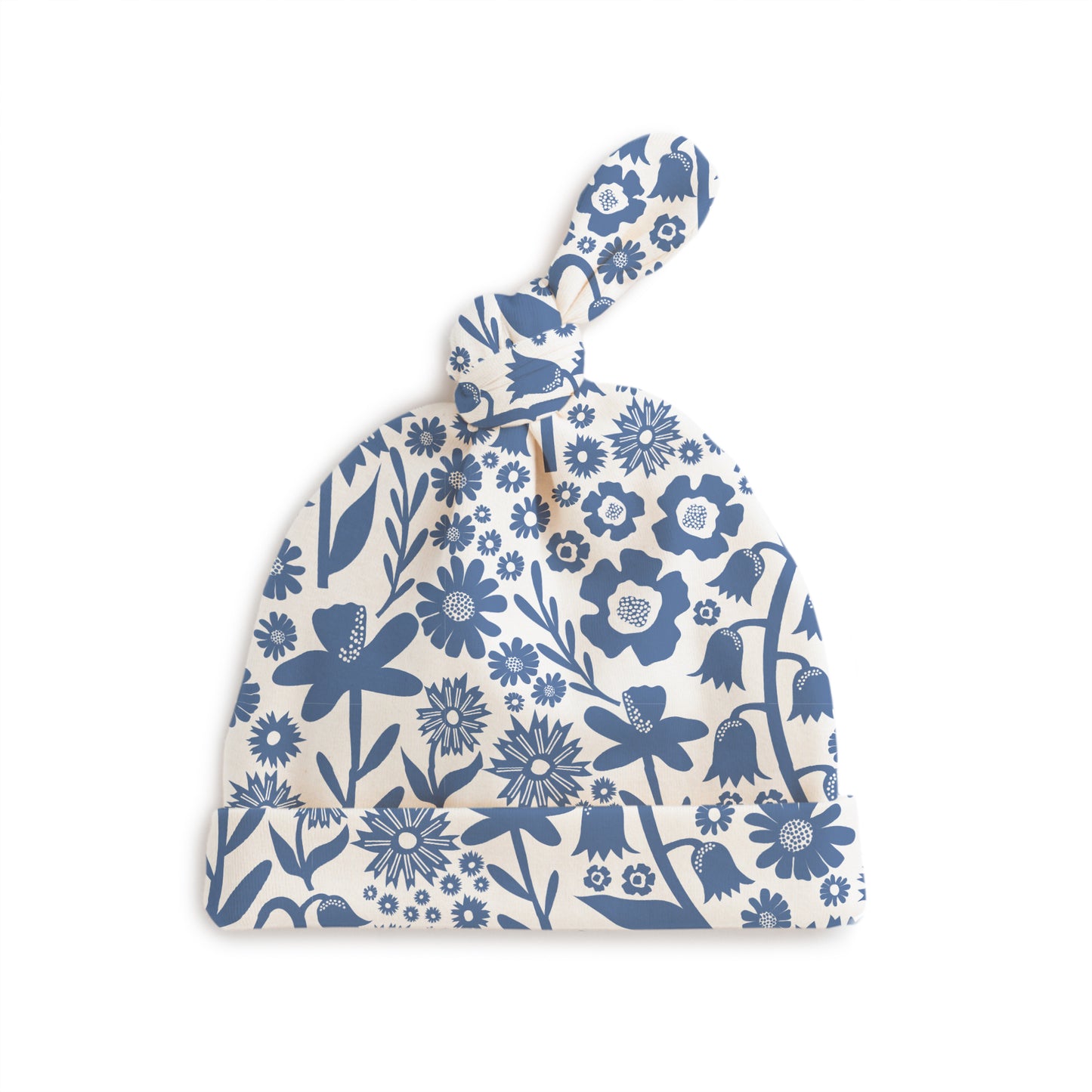 Knotted Baby Hat - Dutch Floral Delft Blue