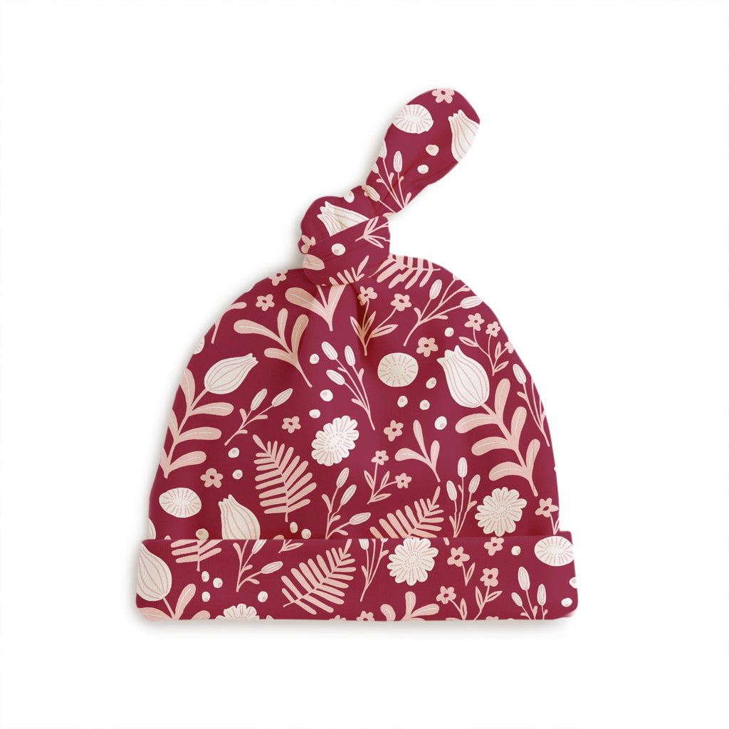 Knotted Baby Hat - Ferns & Flowers Plum