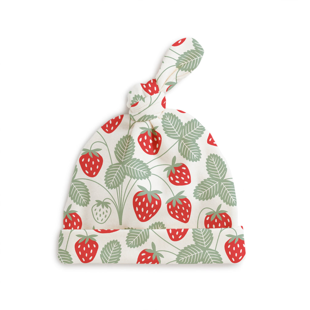 Knotted Baby Hat - Strawberries Red & Green