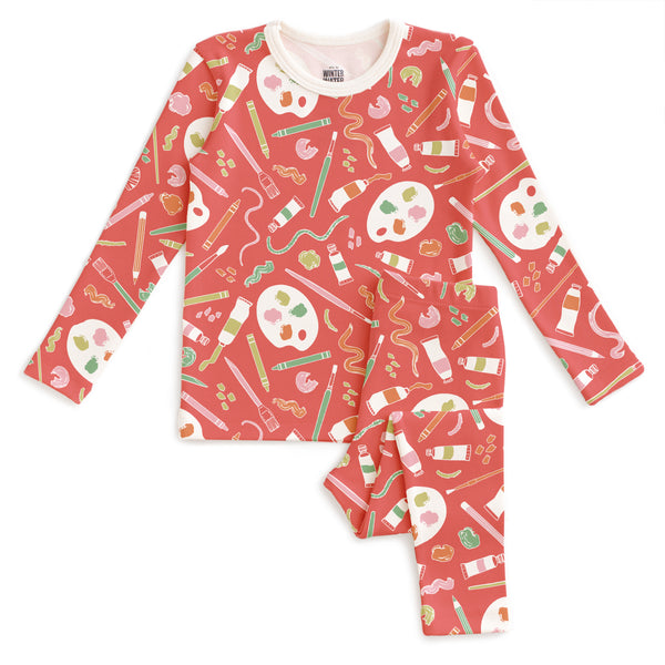 Kids Pajama Set - Art Supplies Coral