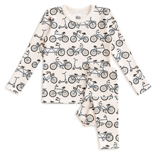 Kids Pajama Set - Bikes Slate Blue