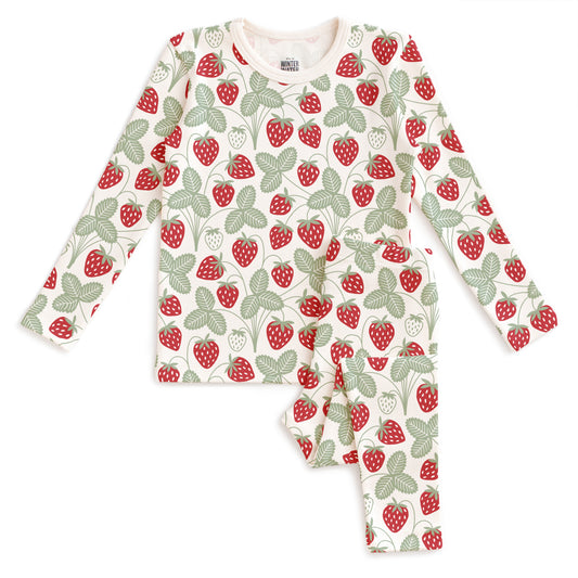 Kids Pajama Set - Strawberries Red & Green