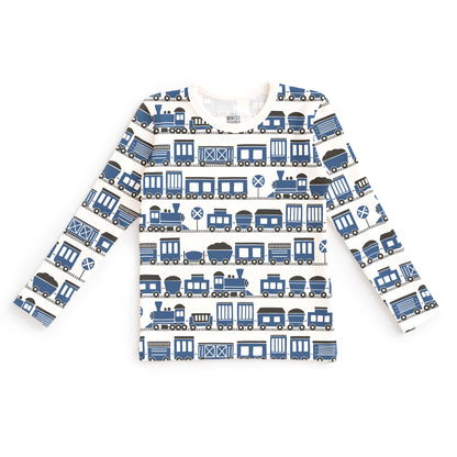 Kids Pajama Set - Trains Blue