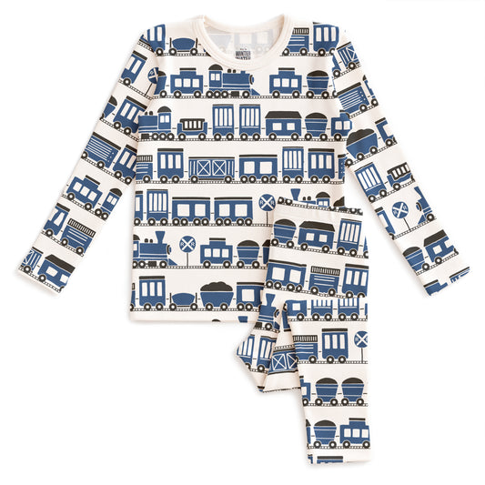 Kids Pajama Set - Trains Blue