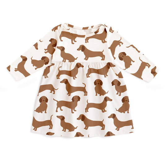 Lausanne Baby Dress - Dachshunds Brown