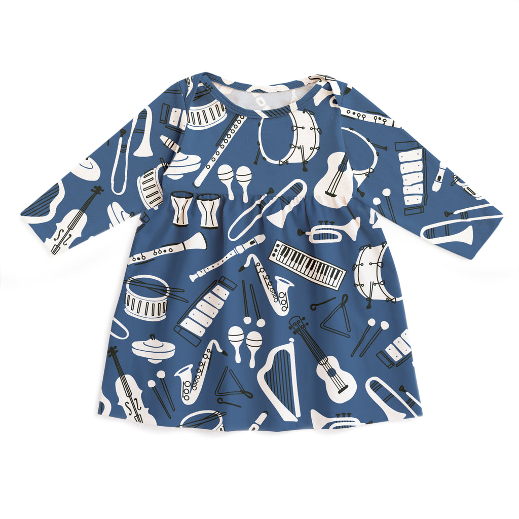 Lausanne Baby Dress - Musical Instruments Blue