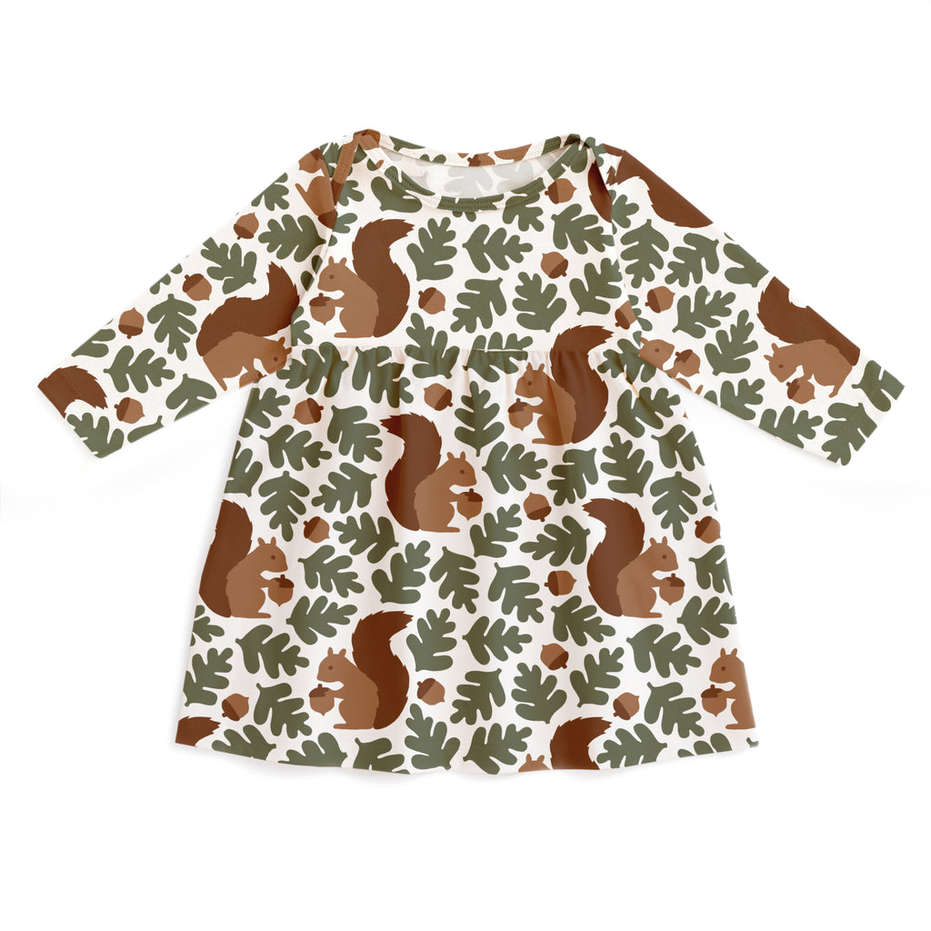 Lausanne Baby Dress - Squirrels Forest Green