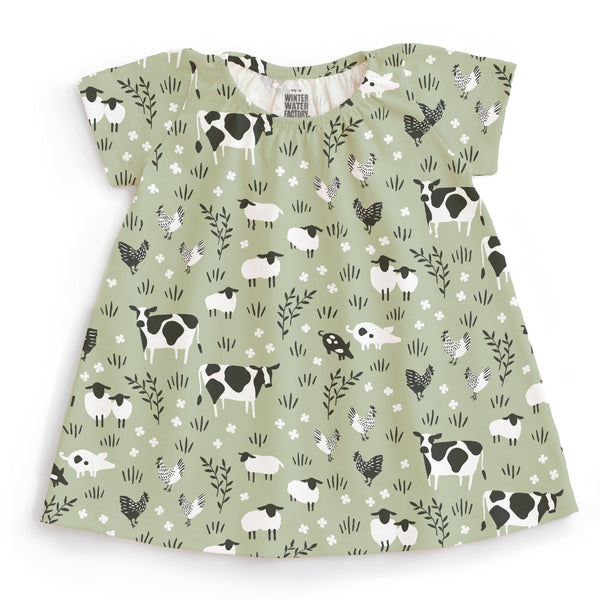 Lily Baby Dress - Farm Animals Pale Green