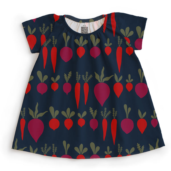 Lily Baby Dress - Root Vegetables Night Sky