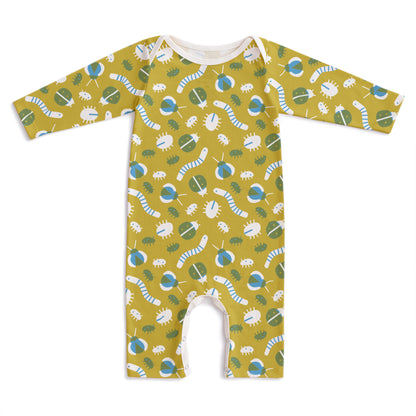 Long-Sleeve Romper - Busy Bugs Chartreuse & Blue
