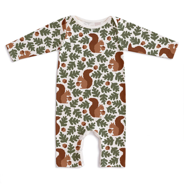 Long-Sleeve Romper - Squirrels Forest Green