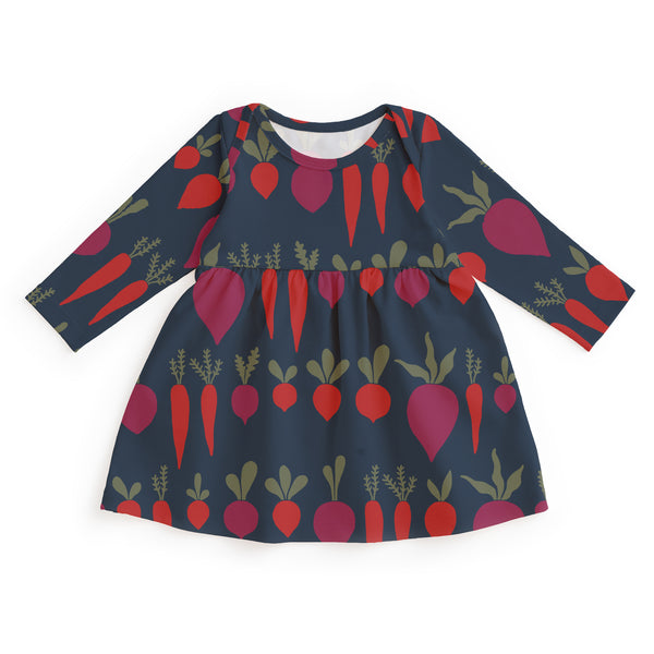Lausanne Baby Dress - Root Vegetables Night Sky