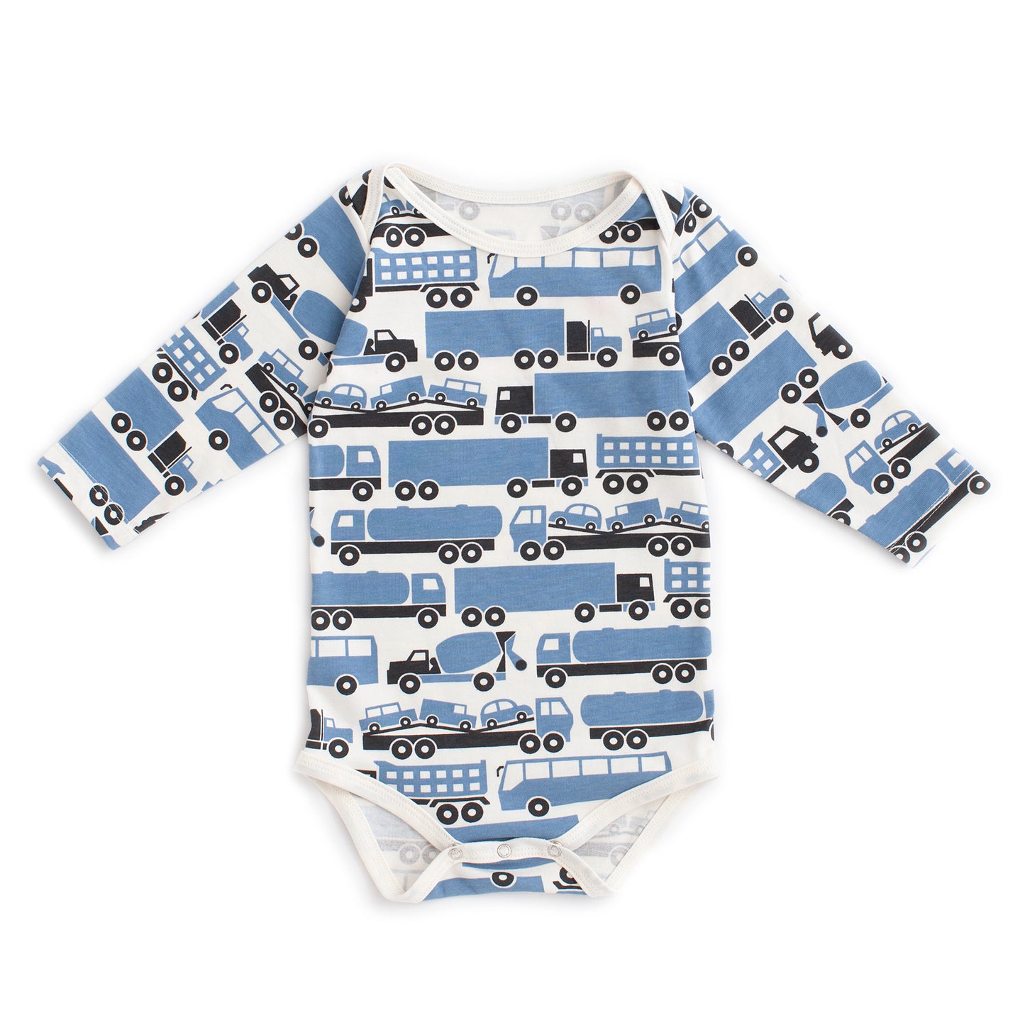 Long-Sleeve Snapsuit - Big Rigs Blue