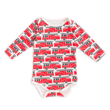 Long-Sleeve Snapsuit - Firetrucks Red