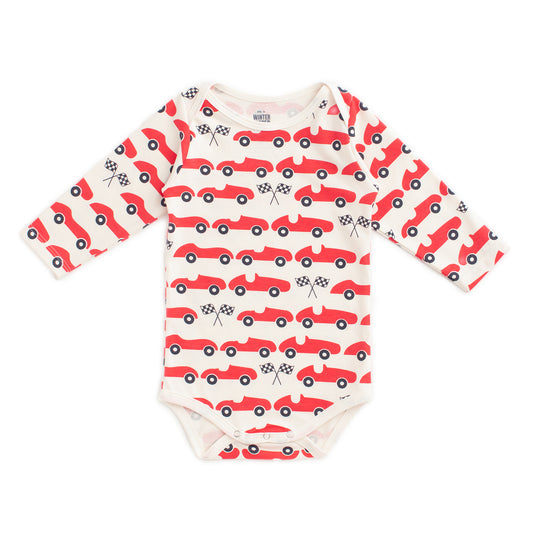 Long-Sleeve Snapsuit - Race Cars Red