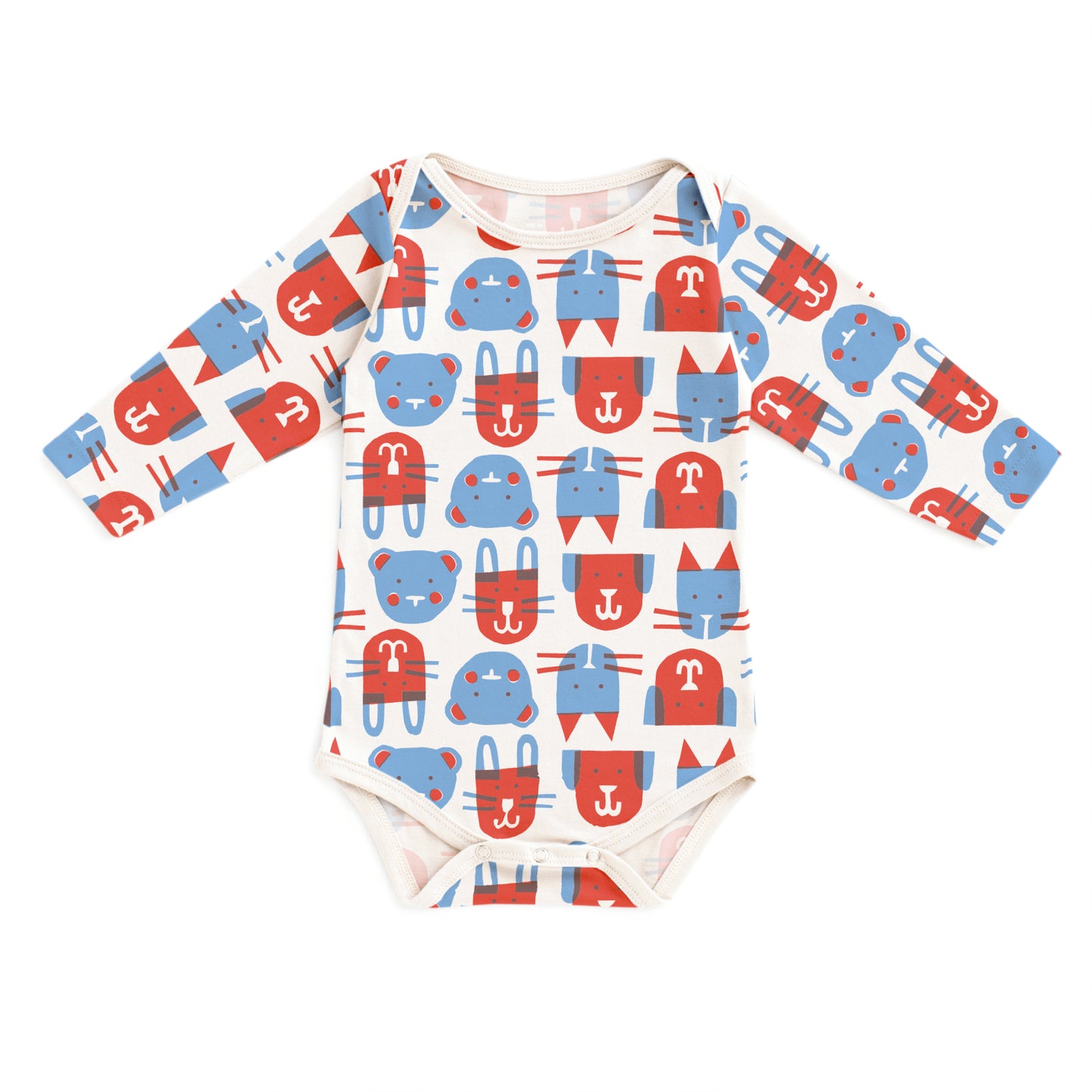 Long-Sleeve Snapsuit - Furry Friends Red & Blue