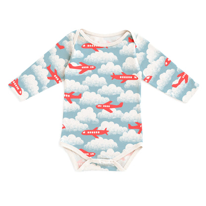 Long-Sleeve Snapsuit - Airplanes Red & Blue