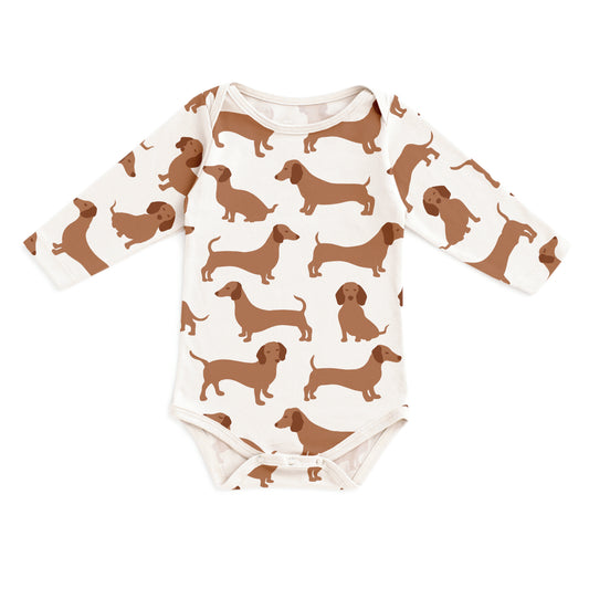 Long-Sleeve Snapsuit - Dachshunds Brown