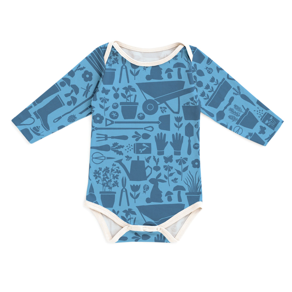 Long-Sleeve Snapsuit - Garden Tools Blue