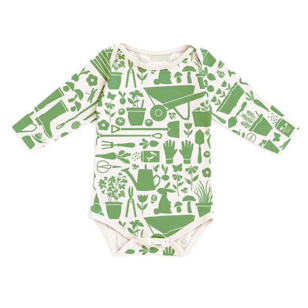 Long-Sleeve Snapsuit - Garden Tools Green