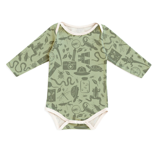 Long-Sleeve Snapsuit - Nature Explorer Sage & Forest Green