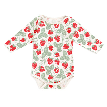 Long-Sleeve Snapsuit - Strawberries Red & Green