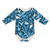 Long-Sleeve Snapsuit - Tropical Birds Navy