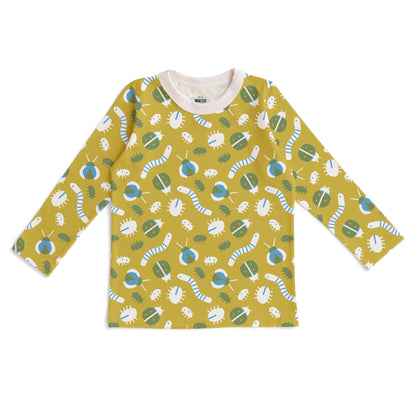 Long-Sleeve Tee - Busy Bugs Chartreuse & Blue