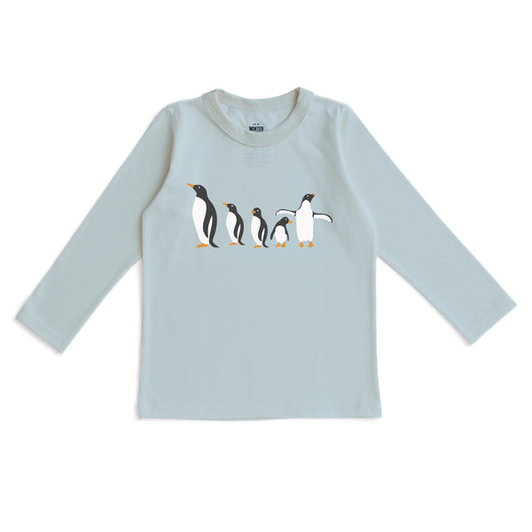 Long-Sleeve GRAPHIC Tee - Penguin Family Pale Blue