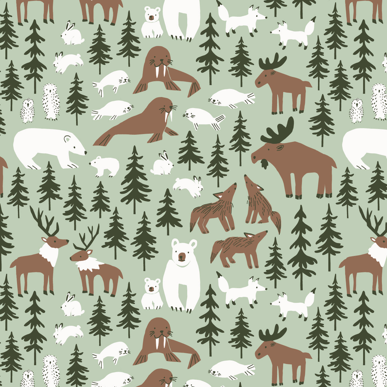 French Terry Blanket - Northern Animals Pale Green
