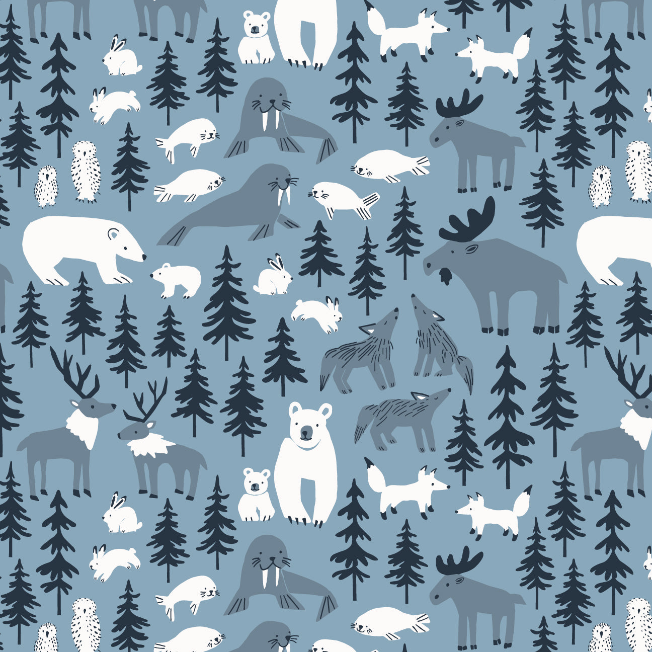 French Terry Blanket - Northern Animals Mountain Blue