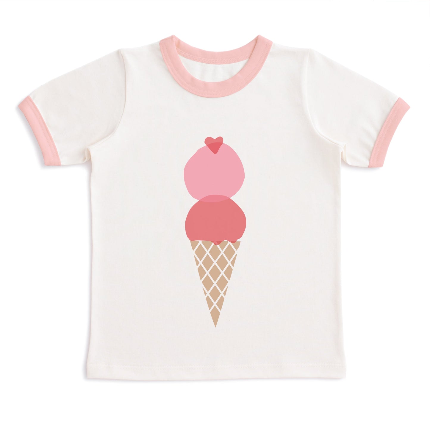 GRAPHIC Ringer Tee - Ice Cream Cone Natural & Pink