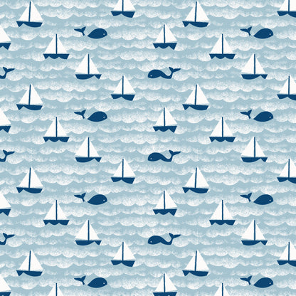 Long-Sleeve Lap Tee - Sailboats Ocean Blue & Navy