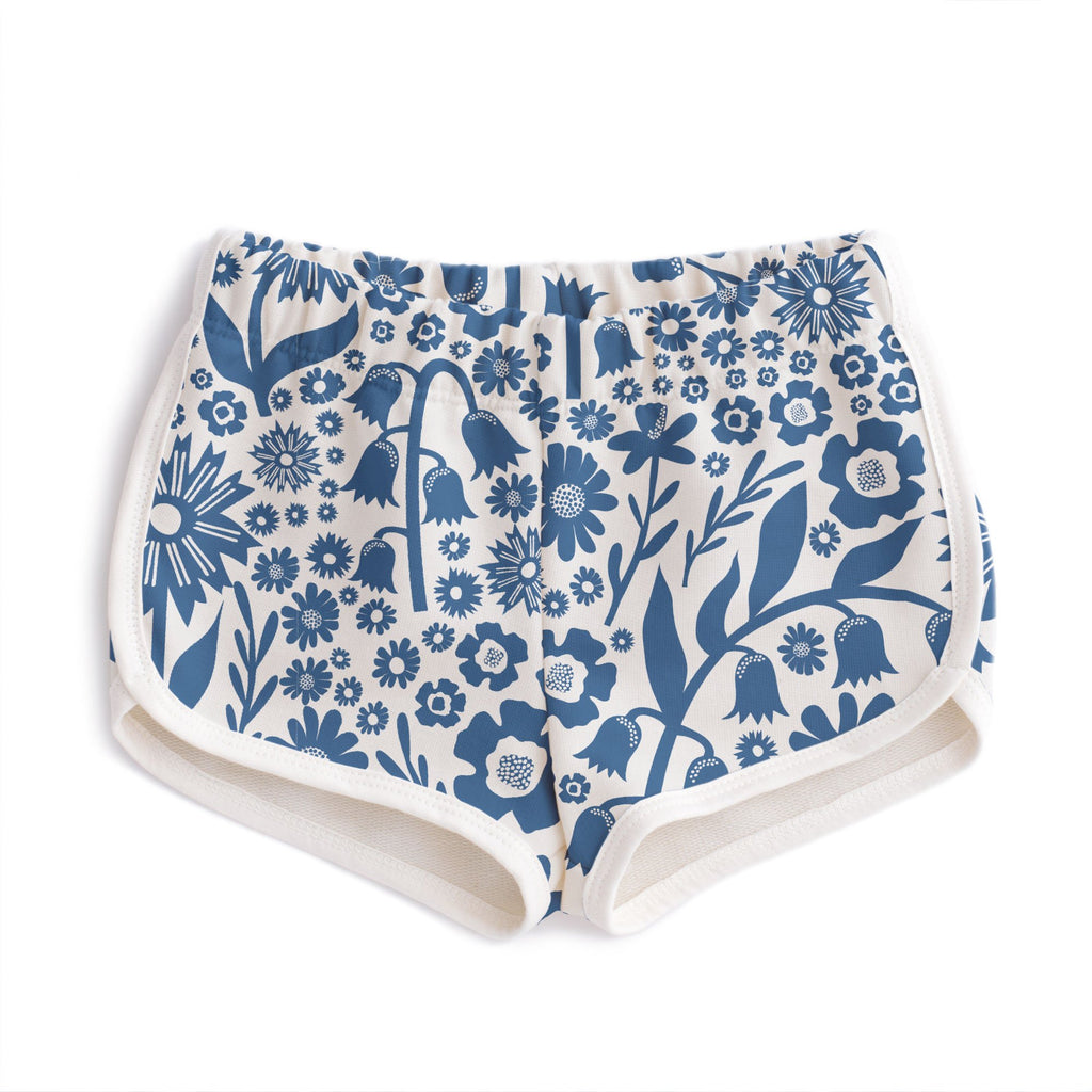 French Terry Shorts - Dutch Floral Delft Blue