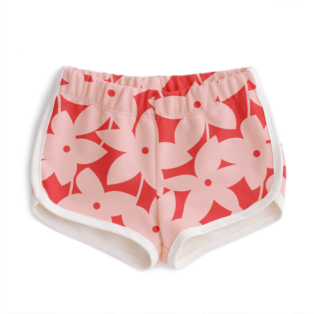 French Terry Shorts - Pinwheel Flowers Pink