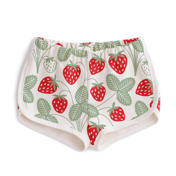 French Terry Shorts - Strawberries Red & Green