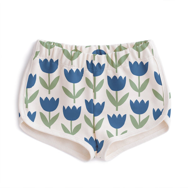 French Terry Shorts - Tulips Blue