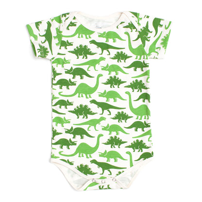Short-Sleeve Snapsuit - Dinosaurs Green