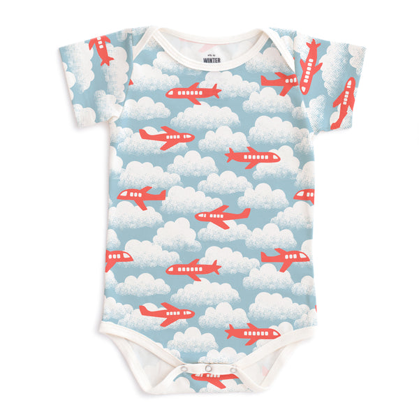 Short-Sleeve Snapsuit - Airplanes Red & Blue