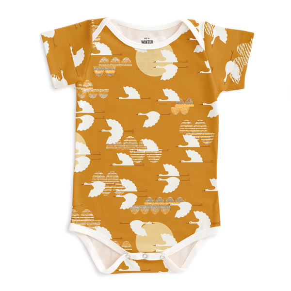 Short-Sleeve Snapsuit - Cranes Gold
