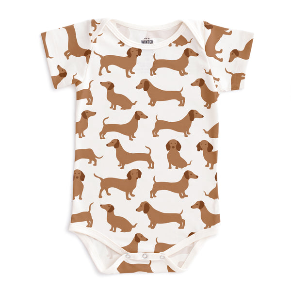 Short-Sleeve Snapsuit - Dachshunds Brown