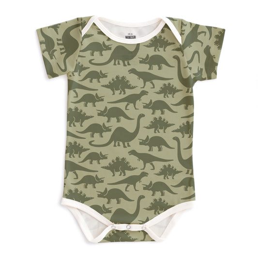 Short-Sleeve Snapsuit - Dinosaurs Sage