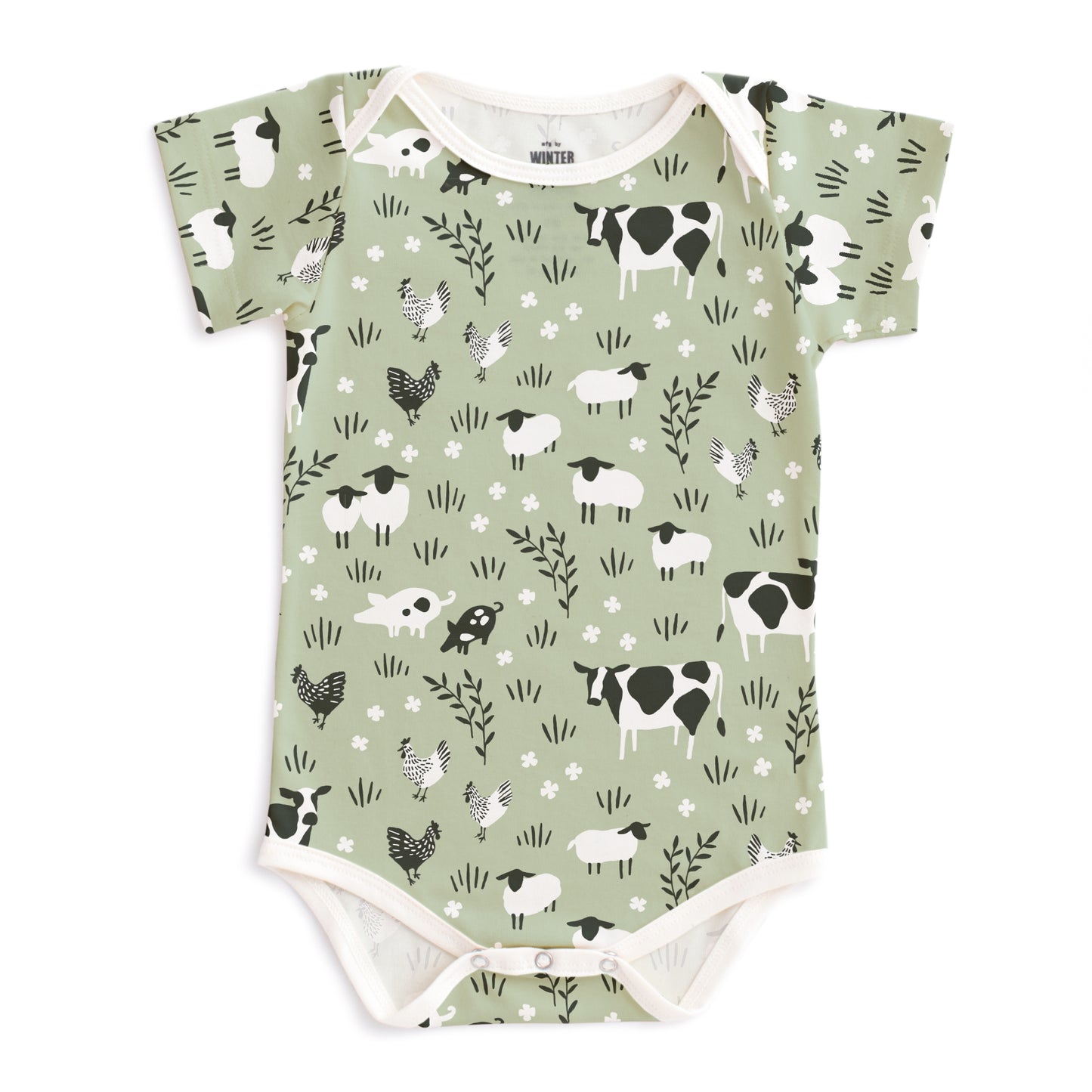 Short-Sleeve Snapsuit - Farm Animals Pale Green