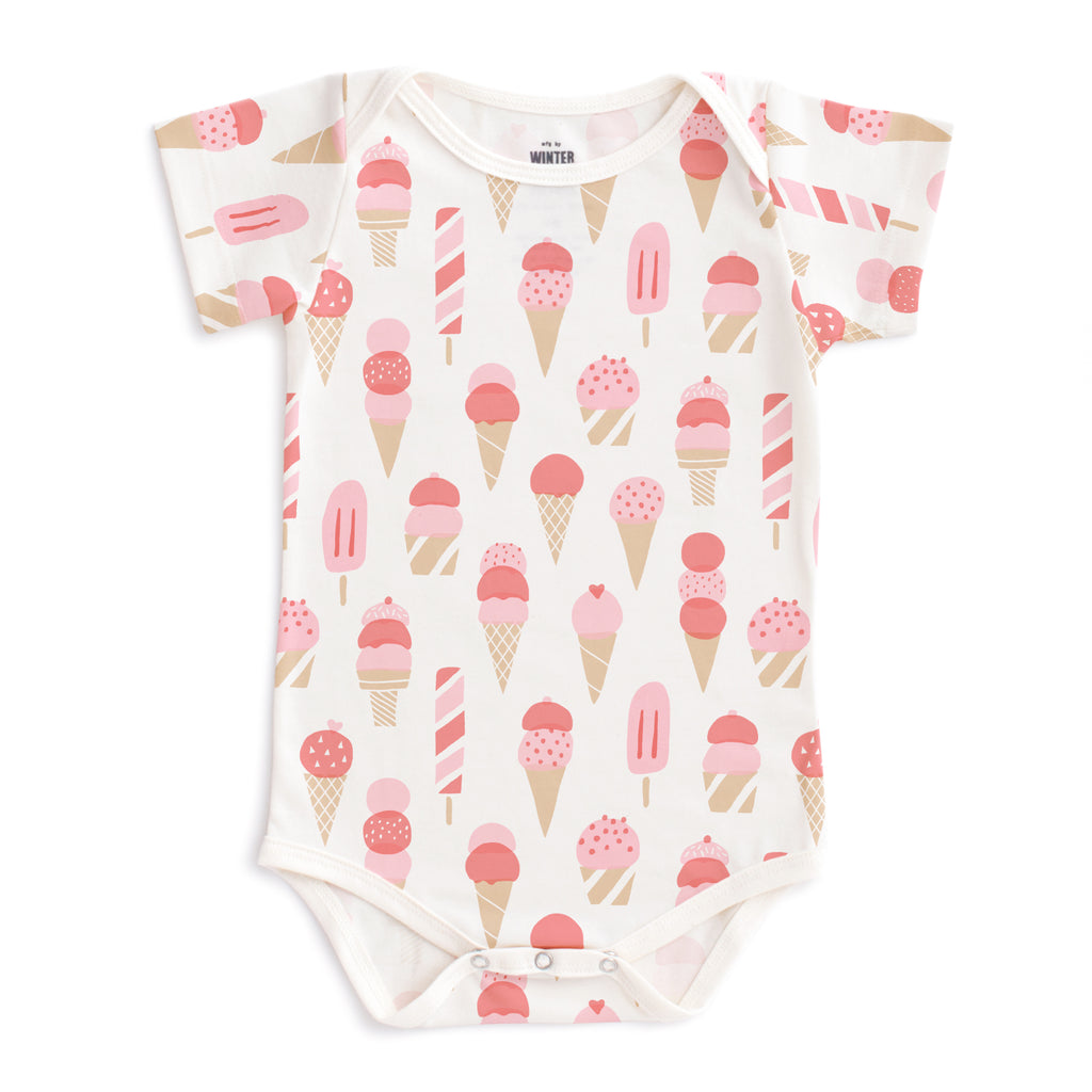 Short-Sleeve Snapsuit - Ice Cream Red & Pink